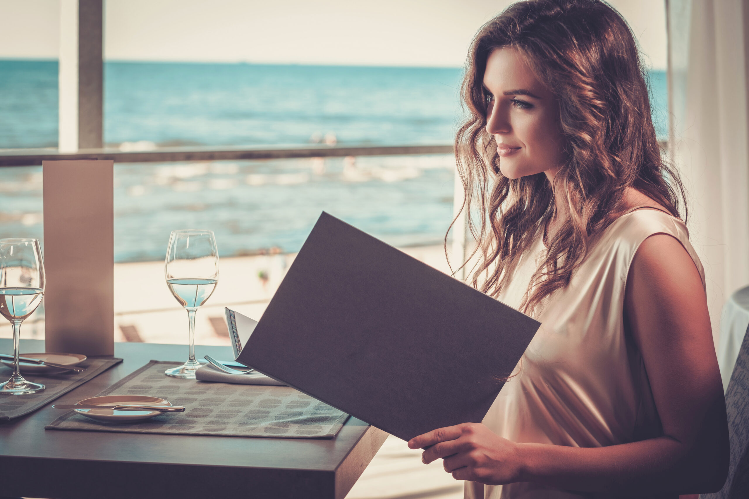 Beautiful lady in a restaurant.